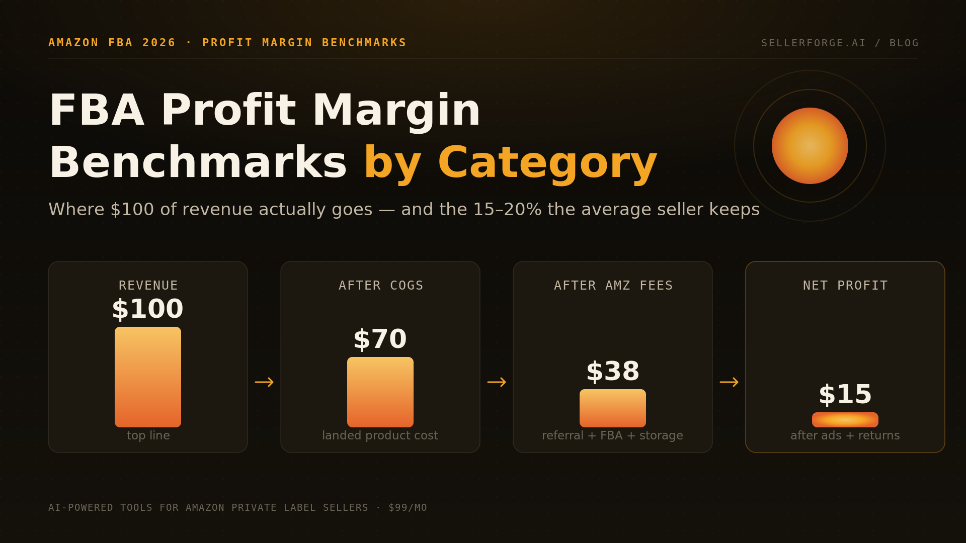 Amazon FBA profit margin benchmarks by category in 2026 with the 100 to 15 revenue waterfall