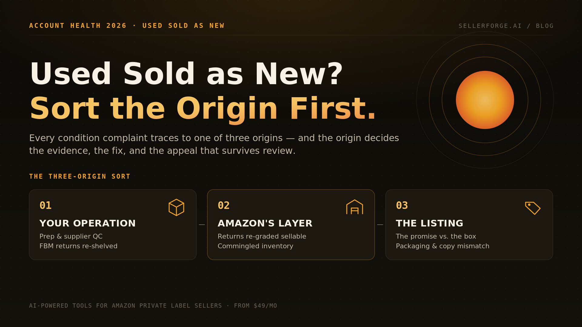 The Three-Origin Sort for Amazon used sold as new complaints — seller operation, Amazon fulfillment layer, or listing promise